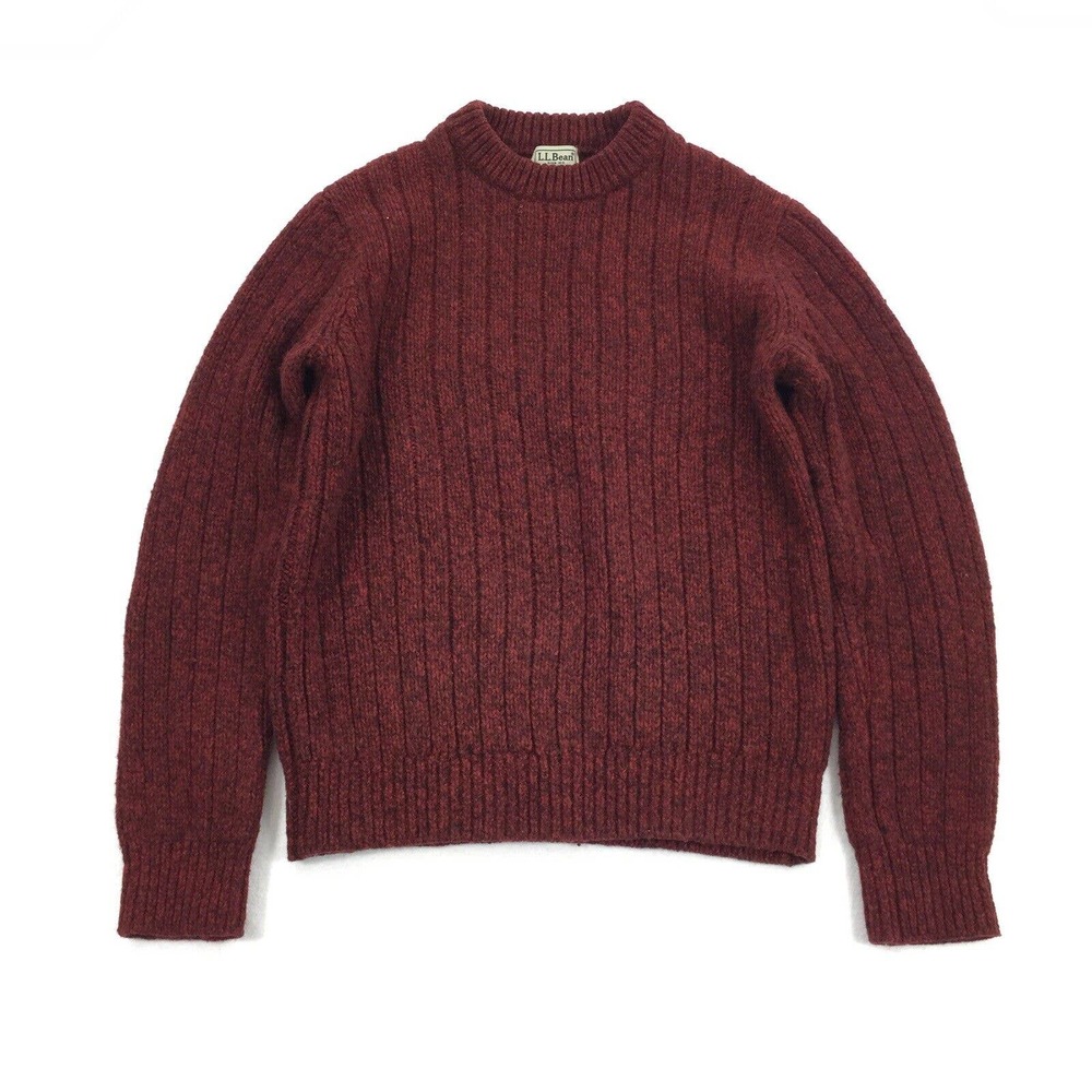 LL Bean 100% Lambs Wool Cable Knit Pullover Crewneck Sweater Small Red Burgundy